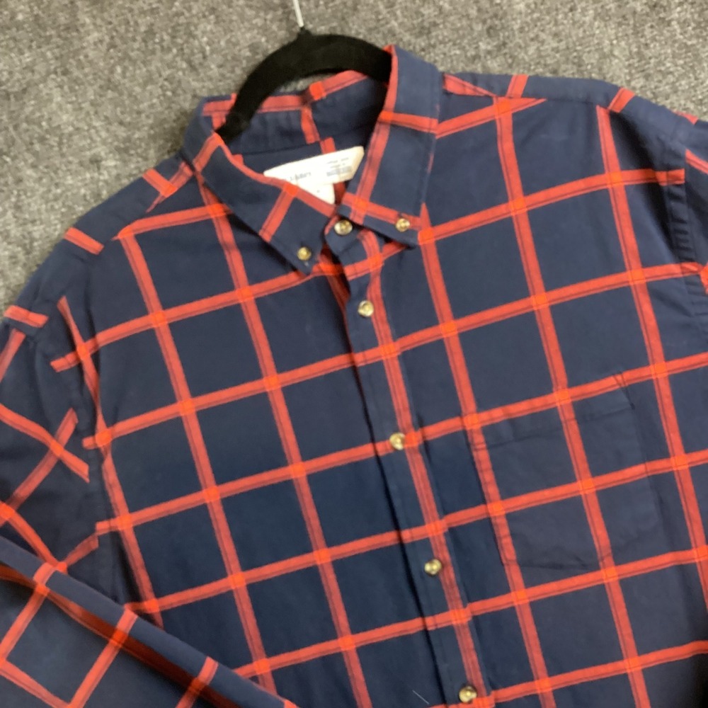 Old Navy Everyday Shirt Mens XL Blue Orange Plaid Built-In Flex Regular Fit 259